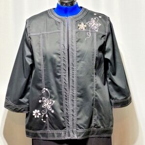 Alfred Dunner Black Boxy Jacket Beaded Butterfly & Flower Design (18)